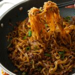 Mongolian Ground Beef Noodles - A quick, flavorful noodle stir-fry with garlic and ginger.