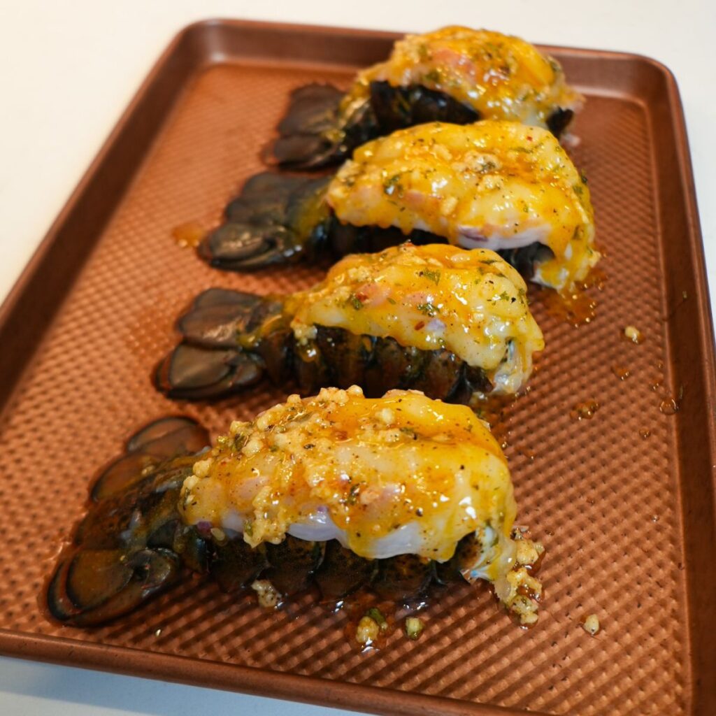 Lobster tails before baking.