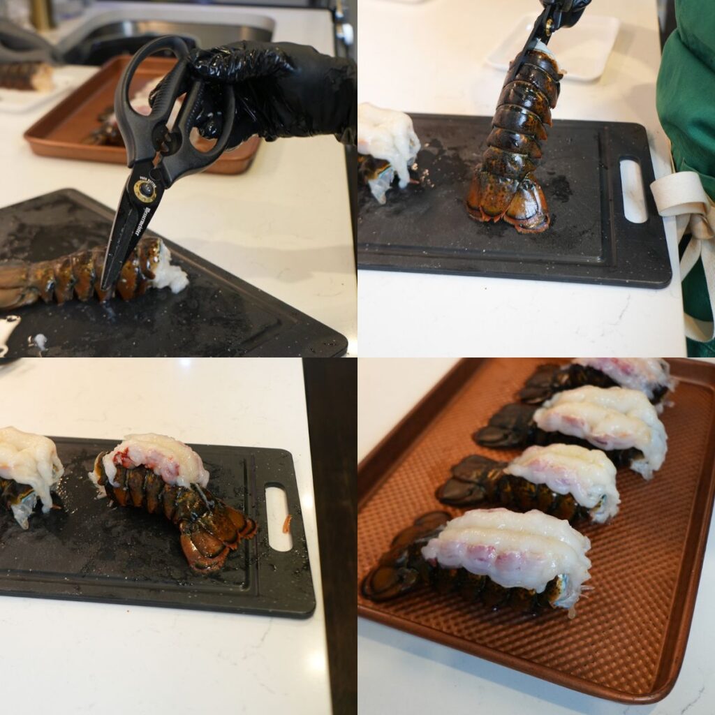 Butterflying lobster tails.