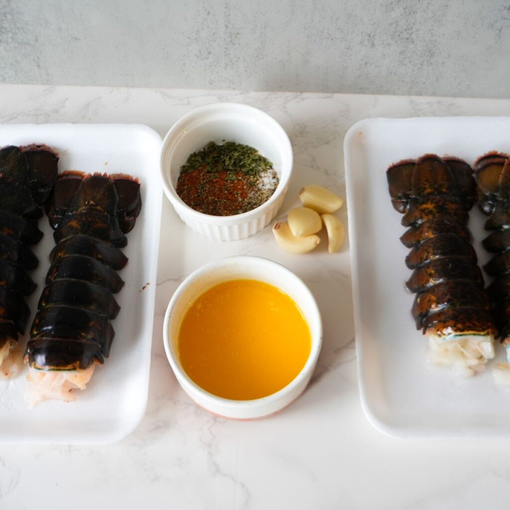 Ingredients for baked lobster tails.