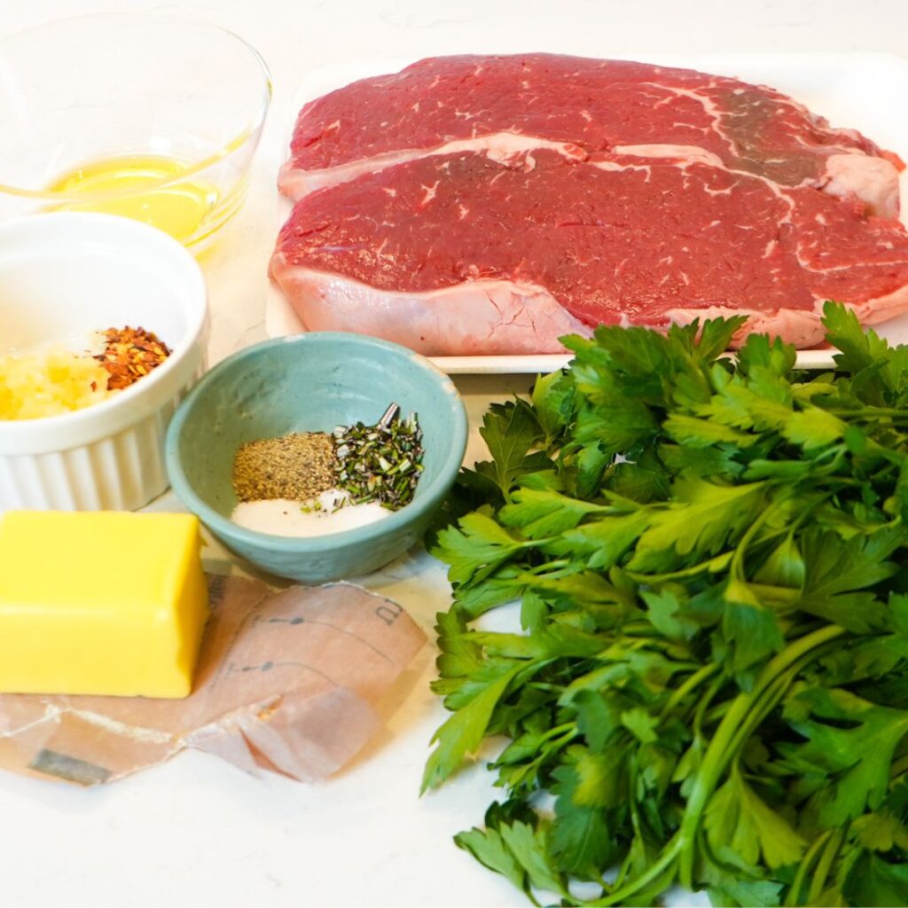Ingredients for garlic butter steak bites.