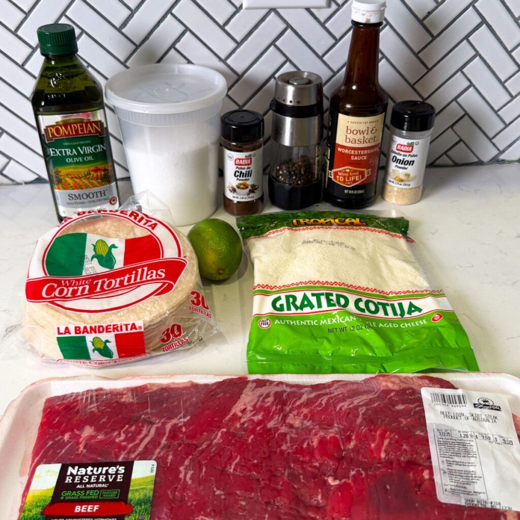 Ingredients for skirt steak tacos.
