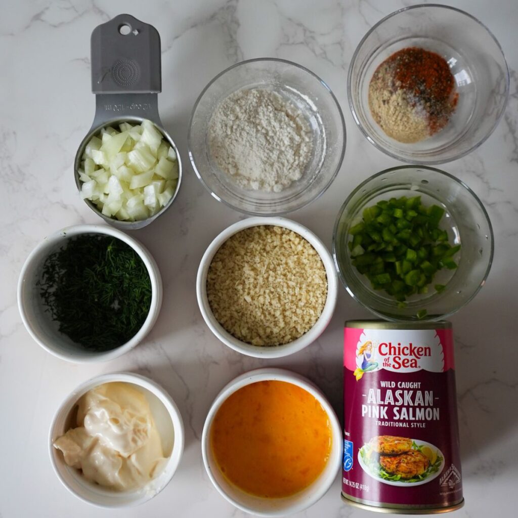 Ingredients for salmon croquettes.