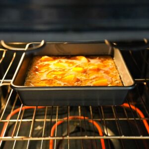 Peach cobbler in the oven.