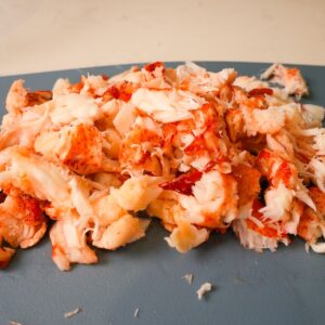 Lobster meat cut up.
