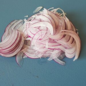Sliced red onions.