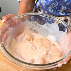 Catfish soaking in buttermilk.