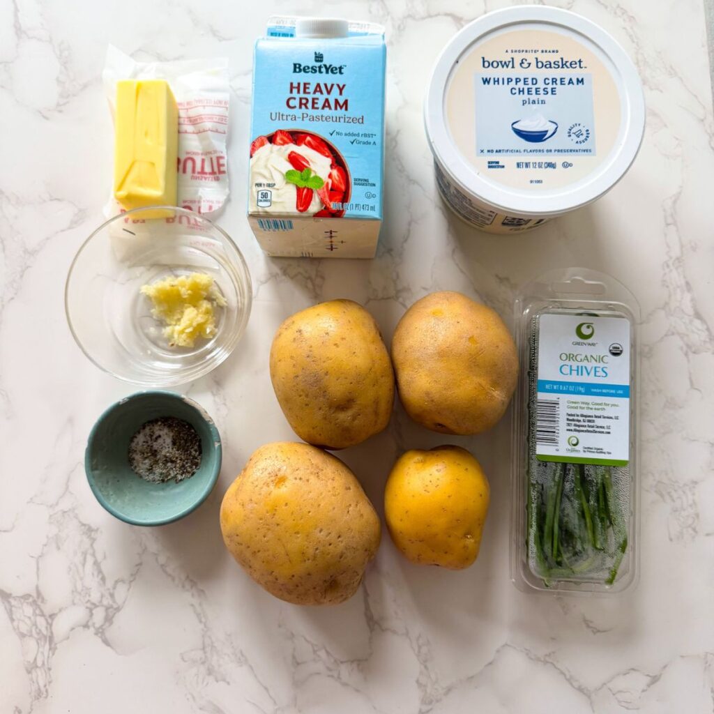 Ingredients for garlic mashed potatoes.
