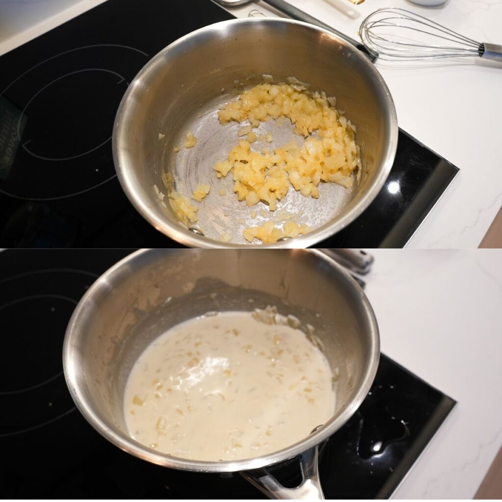 Roux with onions mixed with half and half.