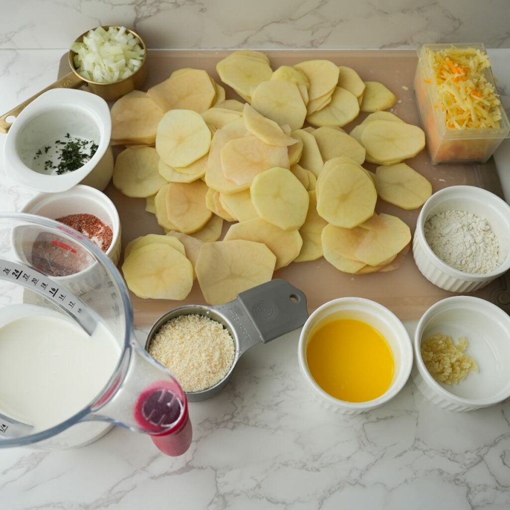Ingredients for scalloped potatoes.