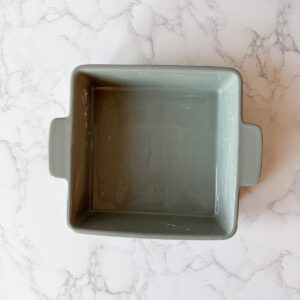 Greased baking dish.