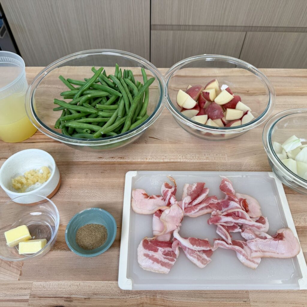 Ingredients for Southern green beans and potatoes.