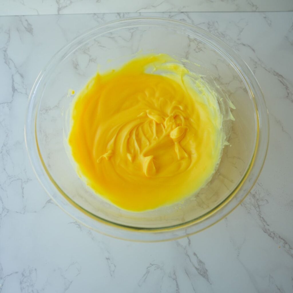 Pudding mixed in a bowl.