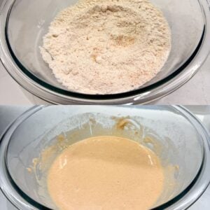 Seasoned flour and wet batter mixture.