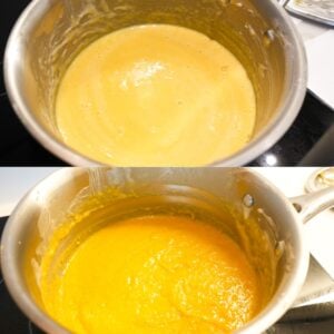 Creme brulee custard in a saucepan.