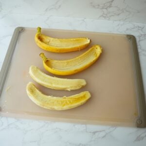 Bananas cut and peeled.