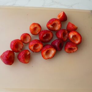 Cored strawberries.