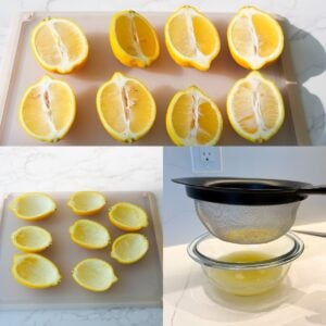 Lemons slice, hollowed out and juiced.
