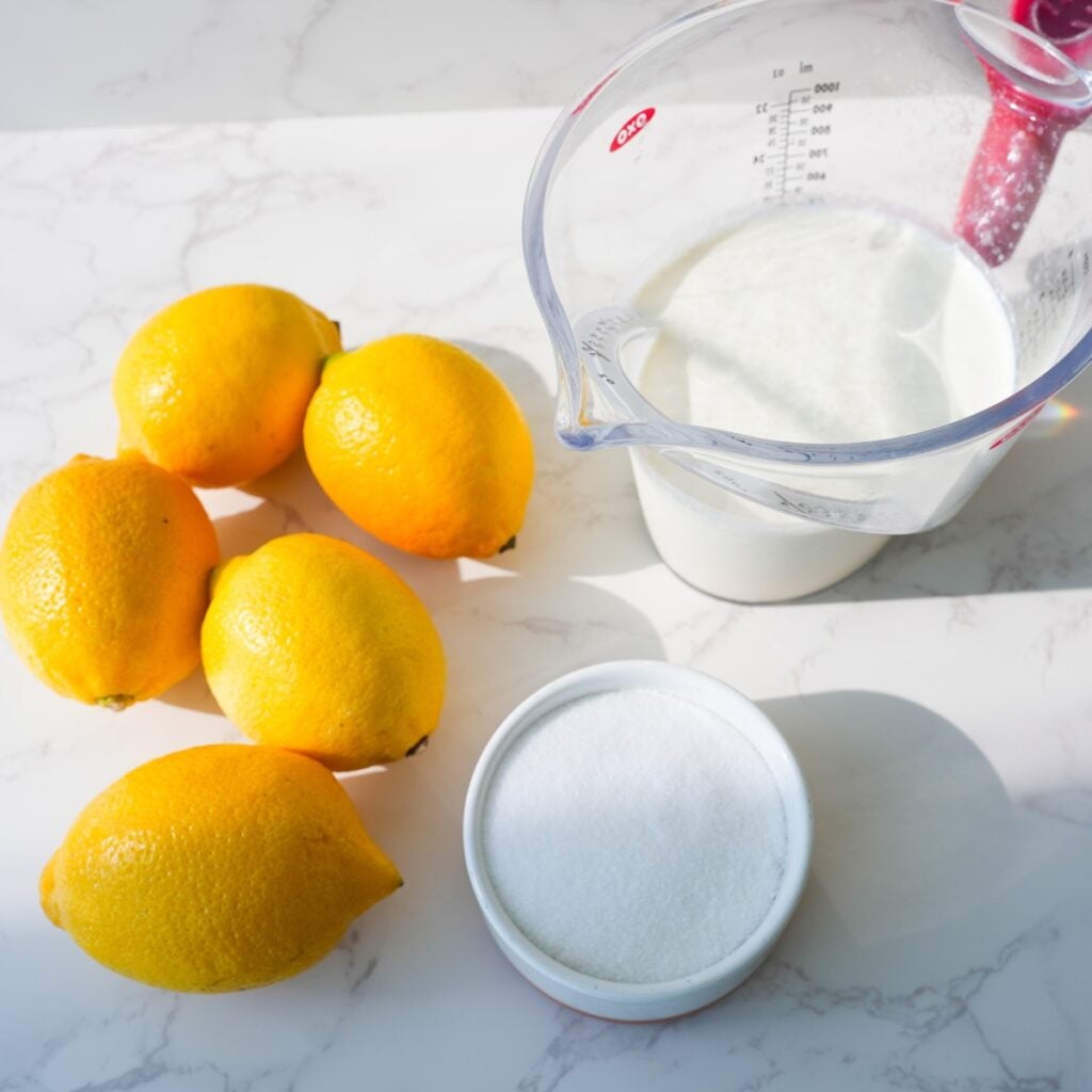 Ingredients for lemon posset.