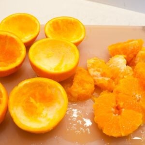 Orange peels and orange fresh separated.