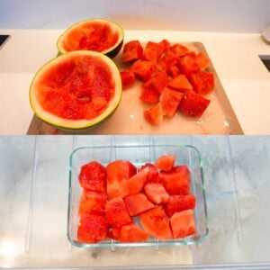 Watermelon cut up into chunks.