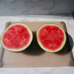 Watermelon cut in half.