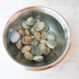 Clams in saltwater in a bowl.