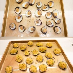 Clams stuffed with breadcrumb mixture.