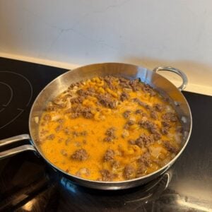 Hamburger helper before cooking noodles.