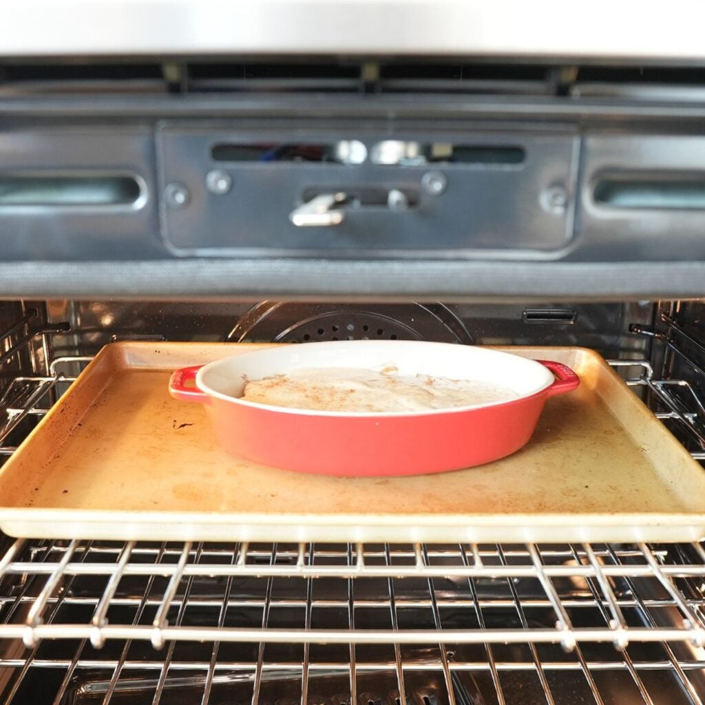 Apple cobbler baking in the oven.