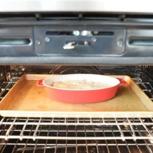 Apple cobbler baking in the oven.