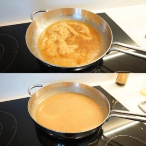 Gravy cooking in a pan.